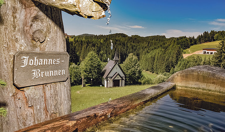 Die erste Station am Johannesweg und Kraftplatz ist der Johannesbrunnen mit der Engelskapelle beim Hof der Familie Irxenmayr in der Gemeinde Pierbach.   