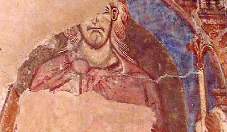 Hl. Oswald, Fragment eines Freskos, 12. Jh., Kathedrale Durham.