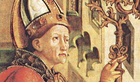 Hl. Wolfgang (Ausschnitt aus dem Pacher-Altar in St. Wolfgang, Salzkammergut)    