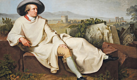 Goethe in der Campagna von Johann Heinrich Wilhelm Tischbein, 1787 – vielleicht beim Nachdenken über ein neues Liebesgedicht? i