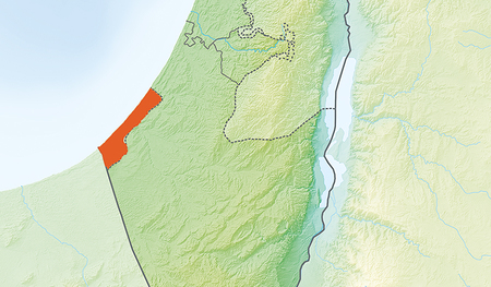 Die Größe Israels ist etwa mit Slowenien vergleichbar. Der Gazastreifen (rot eingefärbt) ist etwas kleiner als Wien. 