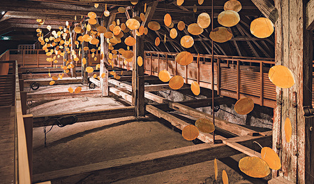 Liebesgedichte im Dachgebälk. Die Arbeit von Katharina Struber verströmt Honigduft.