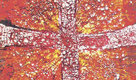 Das Kreuz ist eine Wachsbatik von Sr. Anakleta Ecker, Franziskanerinnen von Vöcklabruck