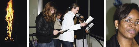 Veranstaltung (ge) denken, feiern, feuern, Fest f?r Frieden und Toleranz, Ried im Innkreis, Landesmusikschule im ehemaligen Konvikt St. Josef. Die 'Friedensfigur' des K?nstlers Johann Lengauer brennt.!