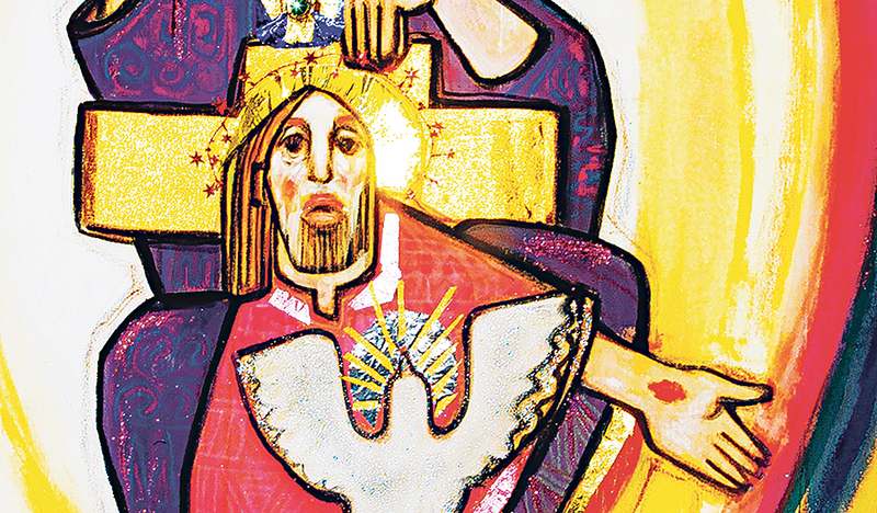 Franz Josef Rupprecht Er zeigte ihnen seine Hände … hauchte sie an und sagte: Empfangt den Heiligen Geist! (Detail aus dem größten Fastentuch der Welt von Sepp Jahn und Edith Hirsch.)