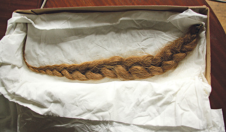 Das OÖ. Landesmuseum bewahrt das Haar, das höchstwahrscheinlich zur Edlbacher Moorleiche gehörte auf.