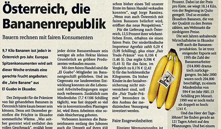 Seit 2002 kann man in Österreich fair gehandelte Bananen kaufen.